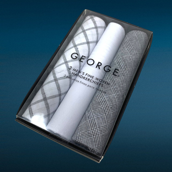 NEW George 3 Pack Men's Fine Woven 100% Cotton Handkerchiefs Gray Black White - Picture 1 of 2